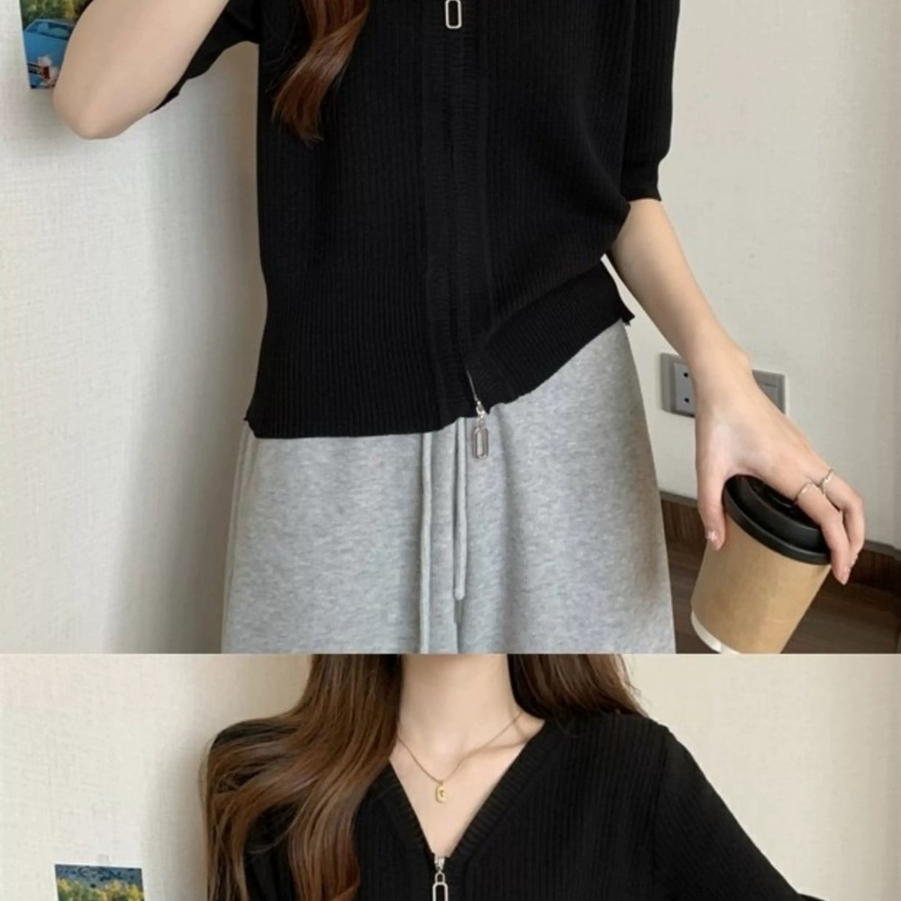 Black Zippered Knit Top
